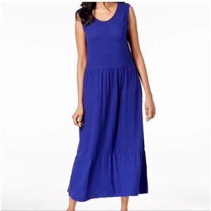 Eileen Fisher Hemp & Cotton Sleeveless Tiered Midi Dress in Blue